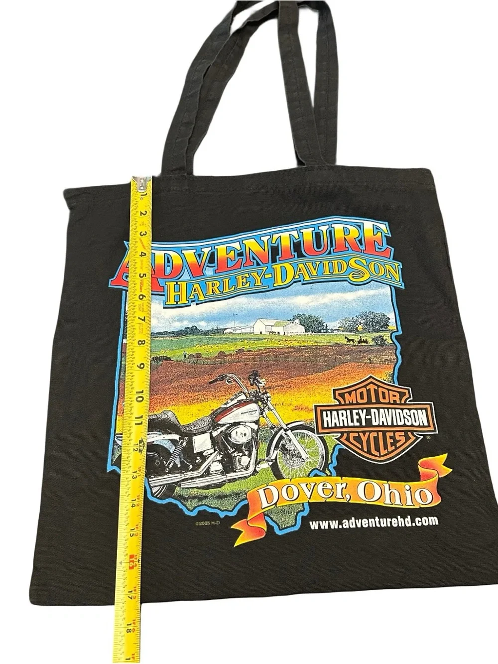 Harley Davidson Canvas Tote Bag 2005 HD Graphic Dover Ohio 17” Double Handles